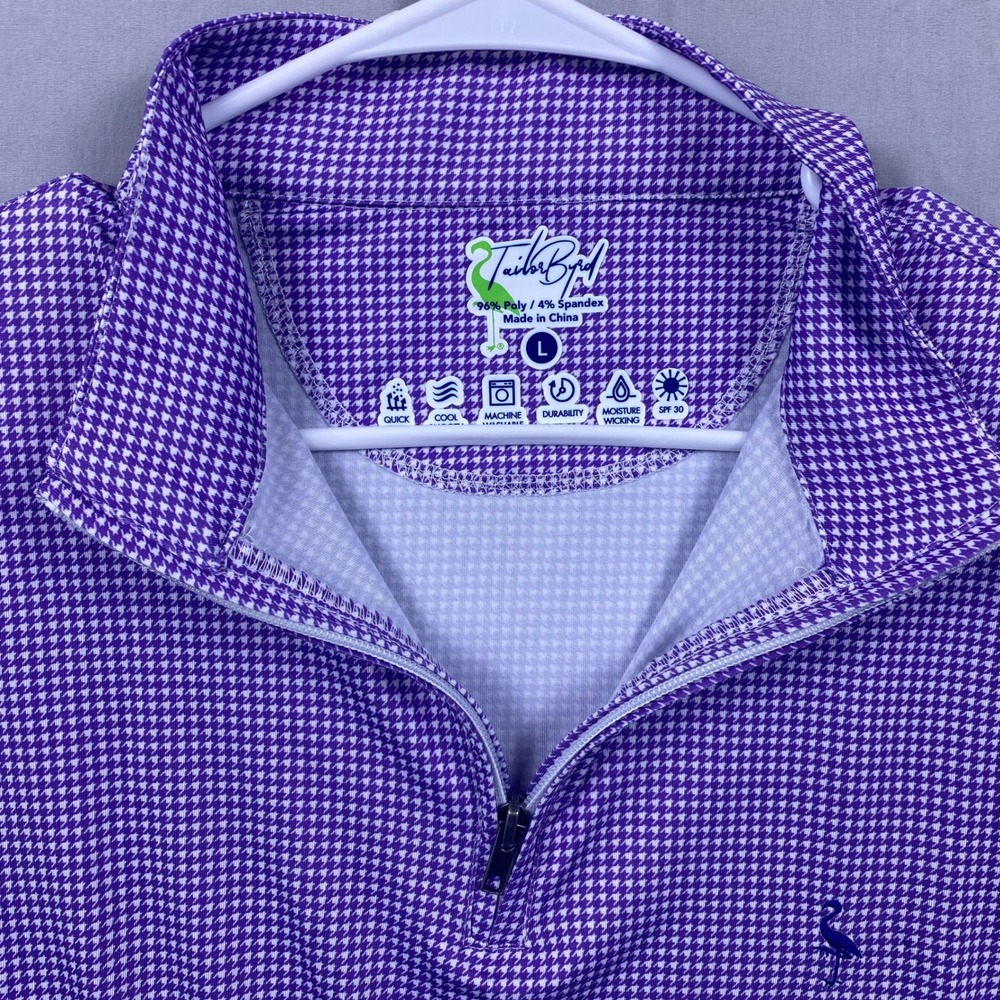 TailorByrd Houndstooth Quarter Zip Pullover Men Large Purple Gingham Performance - Picture 3 of 12